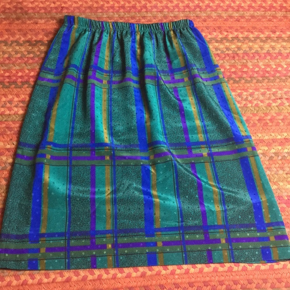 VINTAGE PLAID PATTERN SATIN MIDI SLIP SKIRT